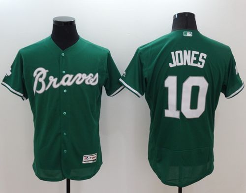 Braves #10 Chipper Jones Green Celtic Flexbase Authentic Collection Stitched MLB Jersey